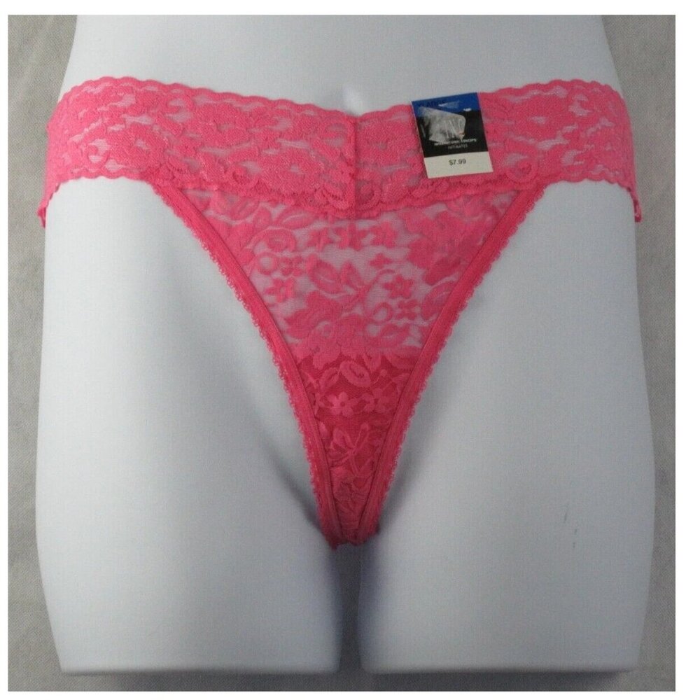 INC International Concepts Women's Lace Thong Panty Underwear, Foxy Pink, XL